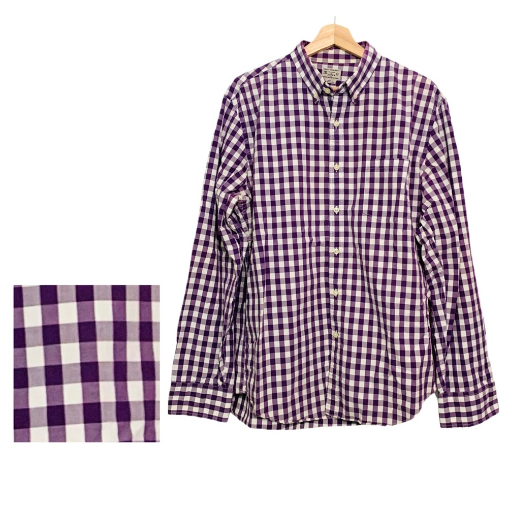 J. Crew Men’s Purple Checked Button Down Shirt Long Sleeves Size Large